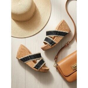 Lucky Brand Lk-Vixkta Womens Size 11 Black Cork Platform Wedge Sandals NIB